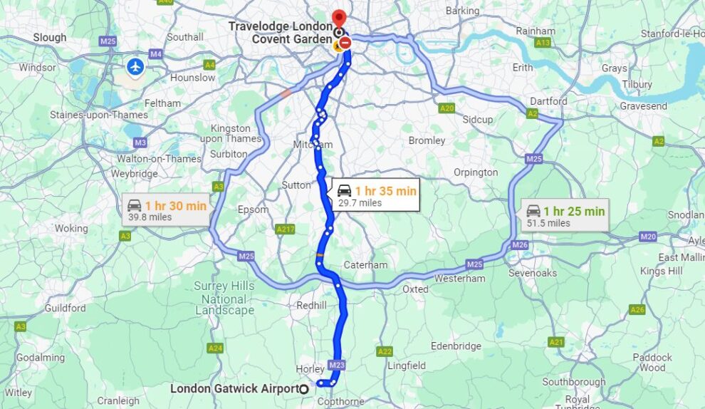 Travelodge London Covent Garden to Gatwick Airport minicab